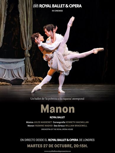 Cartel de la retransmisión en directo del ballet 'Manon'.