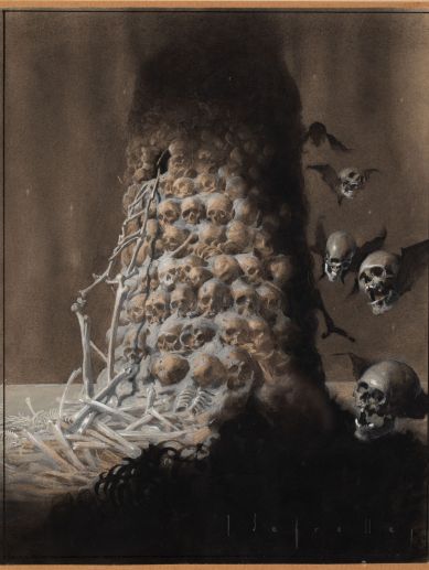 ‘Torre de cráneos’ (1921), ilustración de José Segrelles para la novela ‘Los muertos mandan’, de Vicente Blasco Ibáñez. / CCCC ‘Torre de cráneos’ (1921), ilustración de José Segrelles para la novela ‘Los muertos mandan’, de Vicente Blasco Ibáñez. / CCCC